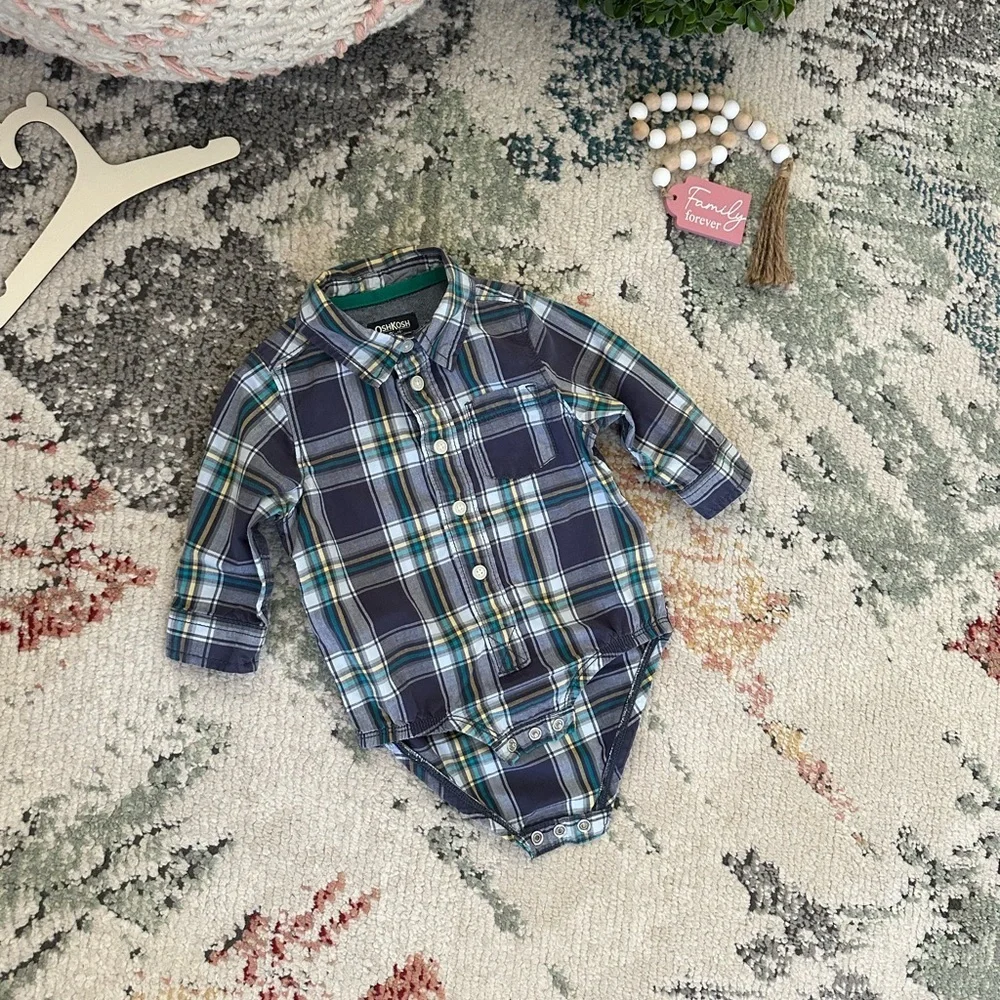 OshKosh B’Gosh Rustic Plaid Long-Sleeve Baby Boy Long Sleeve Bodysuit Shirt 12M